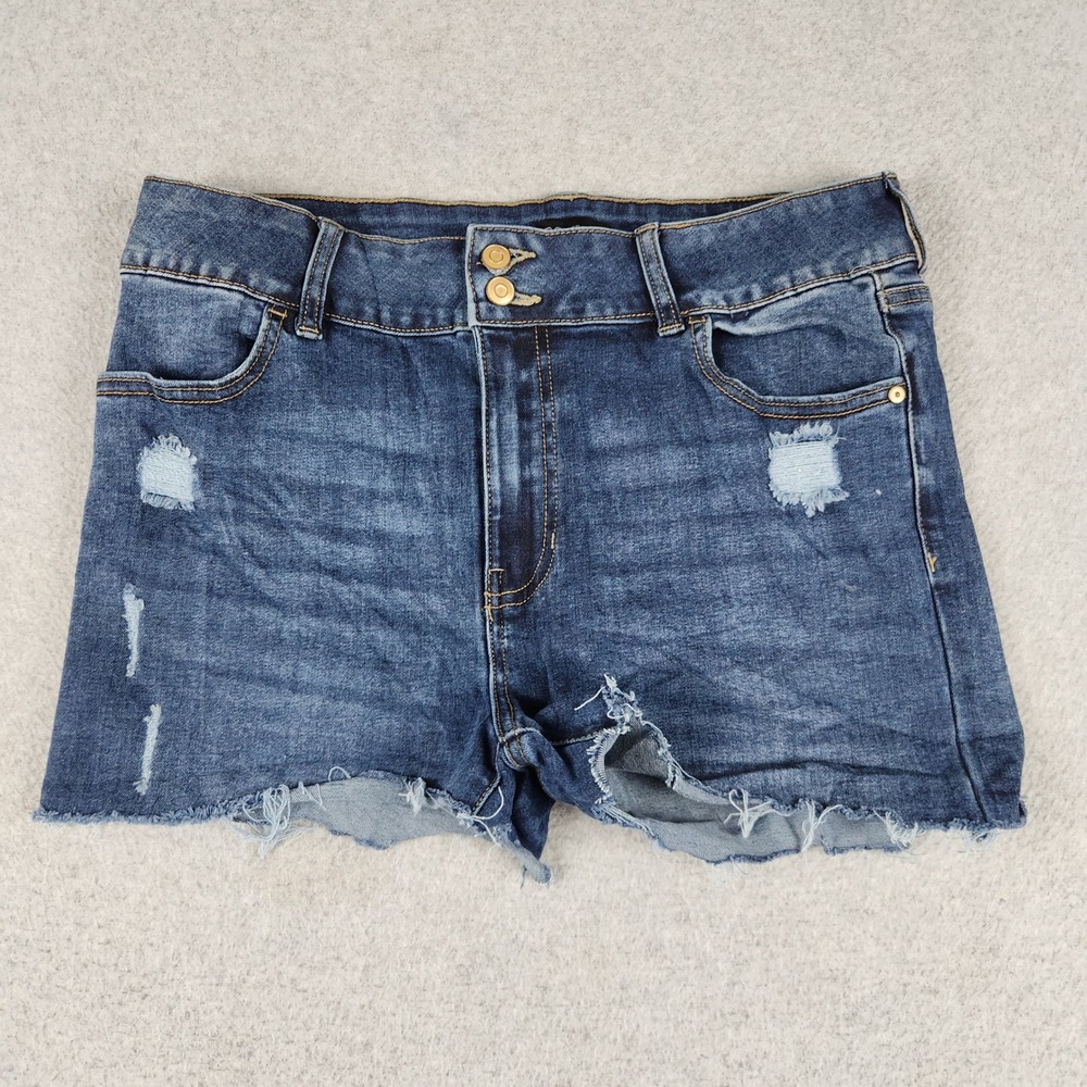 BCBGeneration Mid Rise Bootcut Shorts Womens 13/31 Blue Denim Distressed Raw Hem